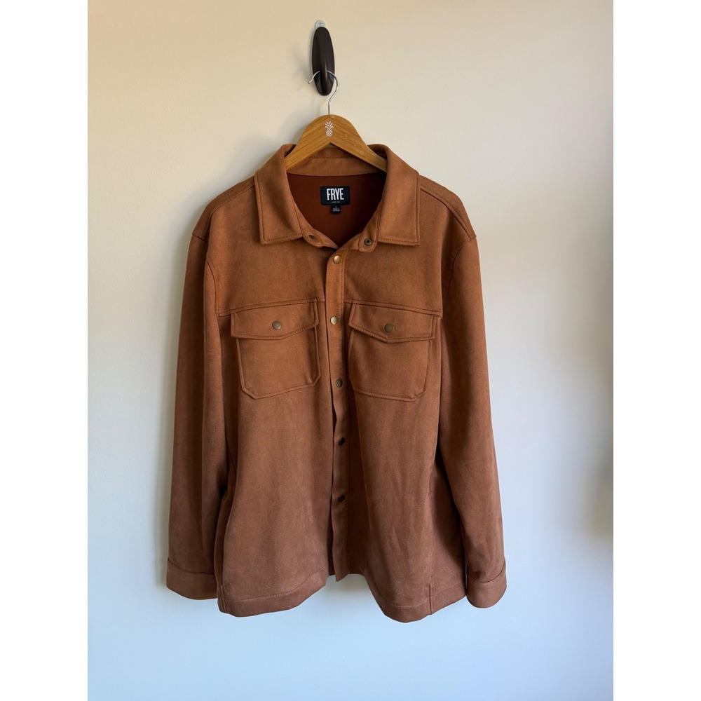 Frye Mens Faux Suede Shacket Size L Brown Minimalist Preppy